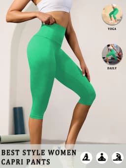 Women High Waisted Capri Pants Super Soft No See Through Tummy Control Yoga Running Workout Home Casual Leggings