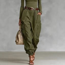Vintage Casual Loose Multi Pocket Work Pants Vacation Solid Color Sports Pants Women Temperament with Ankle Cuffs Sweatshirt