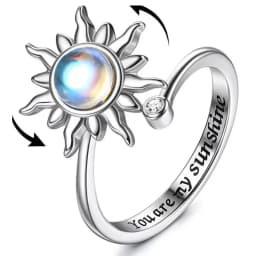SMJEL Flower Shiny Rhinestone Rotatable Fidget Spinner Ring for Women Anti Anxiety Butterfly Animal Design Anti Stress Accessory
