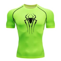 Spider Print Compression Shirts for Men Summer Short Sleeve Rash Guard Gym Workout Tshirt Athletic Quick Dry Undershirts Tops
