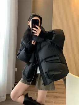 Women Winter New Fur Collar Puffer Down Parka Loose Down Warmer Thicken Snow Jacket Pocket Zipper Faux Fur Outerwear Female