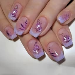 24Pcs French Short Square White Reusable False Nail Tips with Rhinestone Star Chain Nude Pink Acrylic Lovely Nails Fashion Set
