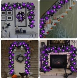 1pc 20 LED Halloween Horrible Atmosphere Fall Black Maple Leave Vines Light With 6 Skull Battery Powered Hanging DIY Decorative