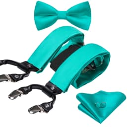 Burgundy Black White  Mens Suspender Adjustable 6 Clips Jacquard Braces Bowtie Hanky Cufflinks Set Silver Gold