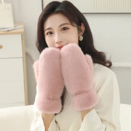 Women Winter Keep Warm Thickened Solid Hairy Smooth Soft Gloves Fashion Personality Cute Lovely Sweety Windproof Mittens