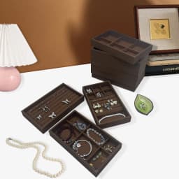 1 Pc, Walnut Wood Pattern Jewelry Box, Jewelry Tray, Suitable for Storing Necklaces, Rings, Earrings, and Ear Studs