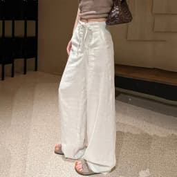 Spring Summer Cotton Linen Wide Leg Pants Women Solid Color High Waist Straight Trousers Woman 2026 Lace Up Casual Pants Female