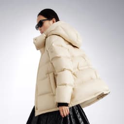 BOSIDENG Women Hooded Short Goose Down Coat 90% Goose Down 700+ Loft Shiny Fabric Adjustable Waist Puff Winter Outerwear