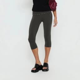 Fold Over Rivet Capri Leggings for Women Low Rise Knee Length Stretch Yoga Pants Y2k Going Out Cropped Pants