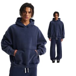 Custom LOGO men's new short BOXY version 370G heavy fleece worn old hooded sweater scimitar wide leg trousers couple suit
