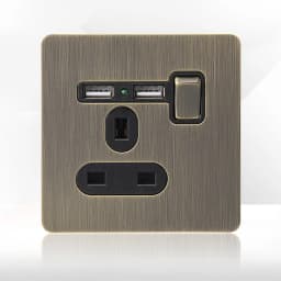 Retro Metal Brushed Antique Stainless Steel Push Button Switch Panel UK 13A Socket with USB Phone Charging for Home Improvement