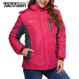 TACVASEN Womens Multi-pocket Ski Jacket with Detachable Hood Windproof Water-Resistant Fleece Lined Coat Wear-resistant Softshel