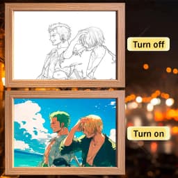 Anime Character One Piece Luffy Zorro Animated Frame LED Light Study Bedroom Christmas Birthday Gift