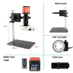 48MP 38Mp 4K 2K HDMI USB Industrial Digital Video Microscope Camera Zoom 130X C-Mount Lens LED Ring Light For Repair Soldering