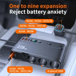 9in1 12V/24V Cigarette Lighter Splitter 228W USB Car Charger Adapter QC3.0 PD45W Cable with LED Voltage Display Car Accessories