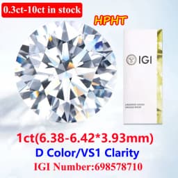 COSFIX 0.3-5ct Round Lab Grown Diamond HPHT IGI Certificate 3EX D/F Color VVS1 Clarity Diamond Gems