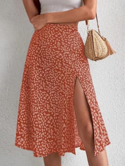 Spring and summer new women's versatile floral zipper split A-line skirt