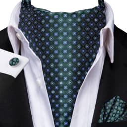 Men's Ascots Fashion Luxury Solid Plaid Check Dot Cravat Set with Cufflinks and Handkerchiefs for Daily Casual Outing