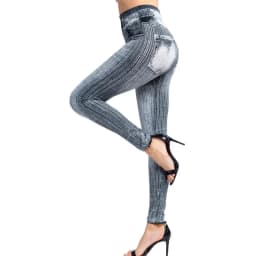 Women Striped Print False Jeans High Elastic Slim Leggings Outdoor Wearing Running High Waist Sexy Hip Lift Fashion Yoga Tights