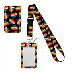 Simple Marble Heart Rainbow Card Holder with Buckle Lovely Hanging Rope ID Pass Hang Accessories Holder Lanyard Passr Case