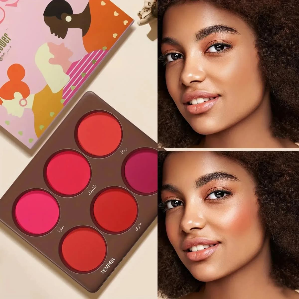 6 Colors Waterproof Matte Blush Palette, Buildable Long-Lasting Coverage, Natural Finish Lightweight & Breathable Face Makeup