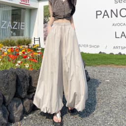 Women's Oversized High Waist Wide Leg Pants Spring Summer Solid Color Casual Cropped Pants Woman Loose Puffy Lantern Trousers