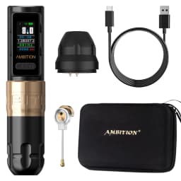 Ambition Soldier Max Wireless Tattoo Machine Pen Coreless Motor Double Bearing Straight Rod 2400mAh Color Screen Billing Battery