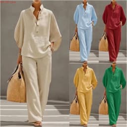 Two Piece Set for Women Spring Outfits 2026 Summer Fashion Casual Button Down Shirt Wide Leg Pants Lounges Set