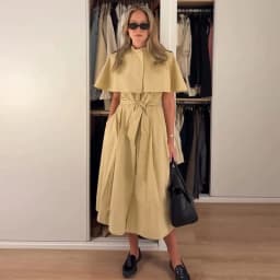 Cape Style Women Dress Turn Down Collar Shirt Dress Stand Collar Waist Defined Shirt Dress A Line Long Dress Daily Fashion Wear