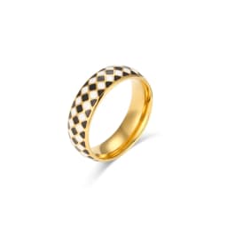 E.B.belle Stainless Steel Fine Polished Small Black White Enamel Checker Ring Tarnish Free Woman New Y2K Jewelry Black Ring