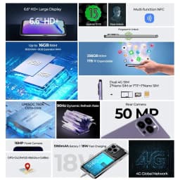 HOTWAV Note 13 Pro 16GB+256GB Octa-Core 6.6'' HD+90Hz Refresh Rate Android 13 NFC 50MP Camera 5160mAh 18W Charging