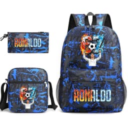 Cr7 Ronaldo 67 Print School Backpack Set with Shoulder Bag & Pencil Case for Teens Kids Lightweight Daypack