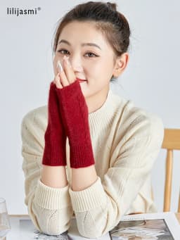 Mink Cashmere Autumn Winter Gloves Cable Seamless Comfy Fingerless Warm Racoon Wool Mitten Thumb Hole Mitts Female Lovely