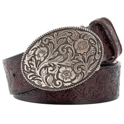 Tang Grass Pattern Embossed Leather Belt Fashion for Men Youth