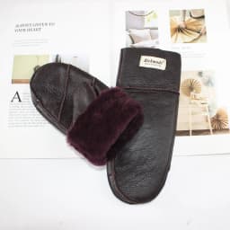 New Winter Warm Women's Sheepskin Gloves Thickened Wool Lined Solid Finger Leather Gloves