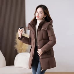 Winter Thickened down Cotton Jacket Women's Mid-Length Loose Fit Coat Detachable Cap Korean Style Polyester Fabric Long Sleeve