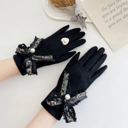 Korean Love Knitted Bow Cold Proof Full Finger Touch Screen Gloves For Women's Winter Plus Velvet Thicken Windproof Driving Warm