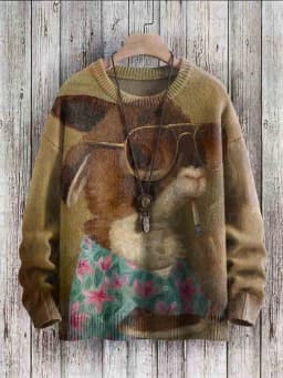 Cute Fox View Art Pattern Print Casual Knit Pullover Sweater Women For Men Sweater