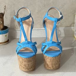 Ronticool Handmade Women T-strap Sandals Ultra High Wedges Heels Round Toe Classics Black Dress Shoes Ladies US Plus Size 5-15
