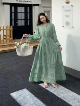 Retro Ladylike Light Purple Lace Splicing Long Sleeve Women's Dress Slimming Waist Design Elegant Floor-length Gown