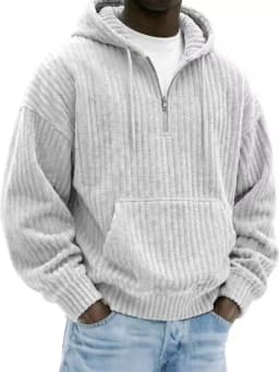 2026 Men Vintage Knit Zip Hoodie, Loose Pullover Sweatshirt, Long Sleeve Casual Streetwear Daily Autumn Winter Tops