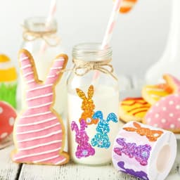500Pcs Easter Bunny Stickers Roll Colorful Laser Rabbit Paper Decals 5 Colors Spring Sparkly Self Adhesive Seal Stickers