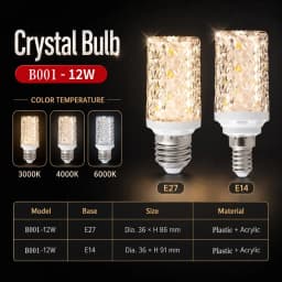 E27/E14 Acrylic Crystal Decorative LED Bulb High CRI Ra97+ 3000K 4000K 6000K for Corridor Balcony Study Cabinet Indoor Lighting