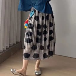 Pleated Black Polka Dot Half Skirt Women's Simple Casual Loose Fashion Versatile Commuter Clothing Korean Wearing