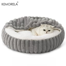 Calming Warm Kitten Bed Round Hooded Cat Cave, Indoor Puppy Sleeping Bed Suitable for Cat Dog Non-Slip Bottom Cat Cushion