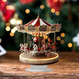 LED Christmas Carousel Figurine Decoration Rotatable Animated Carousel Ornament with Light for Home Decor Anniversary Birthday