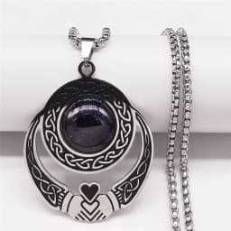 Witch Moon Sun Pentagram Necklace Stainless Steel Stone Occult Luna Crescent Wicca Necklaces Jewelry Collares Acero Inoxidable