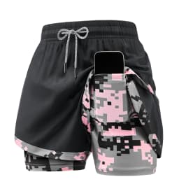 Women's 2-in-1 Gym Shorts with Pockets High Waist Quick Dry Breathable Lightweight Workout Running Swim Beach Casual Outdoor