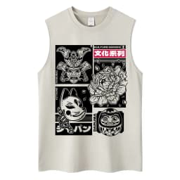 Japanese Ukiyo-e Beach Style Washed Tank Tops Naoshima Art Island Vintage Vests Men Women Cotton Casual Loose Sleeveless T Shirt