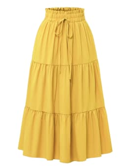 Women's Summer Solid Color Bohemian A-line Midi Skirts 2025 New Female Vacation Casual Loose Faldas